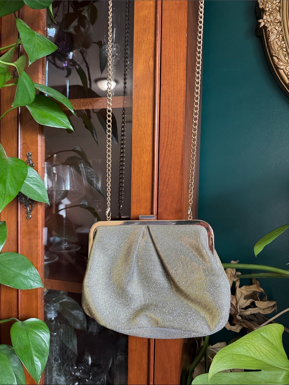 a new day Gold Metallic Chain Shoulder Clutch